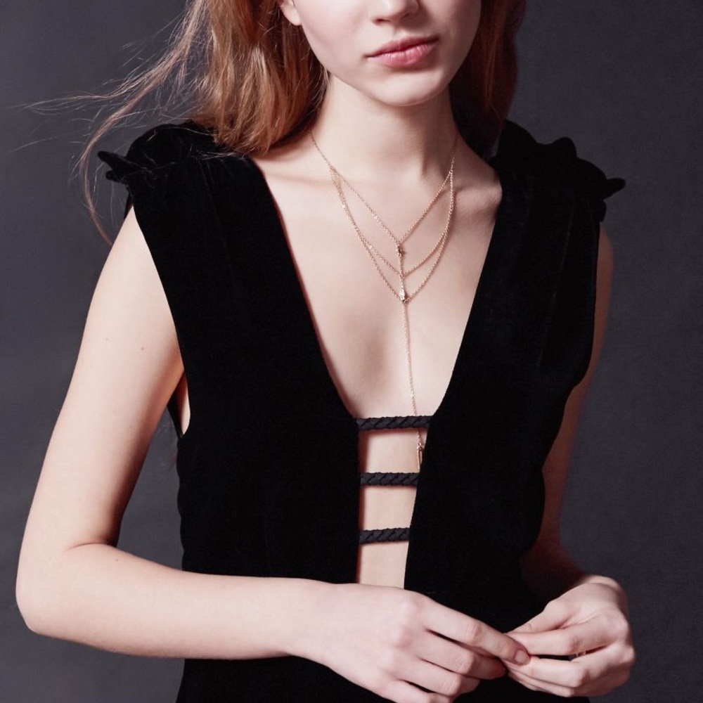 UO Black Velvet Plunge Mini Dress